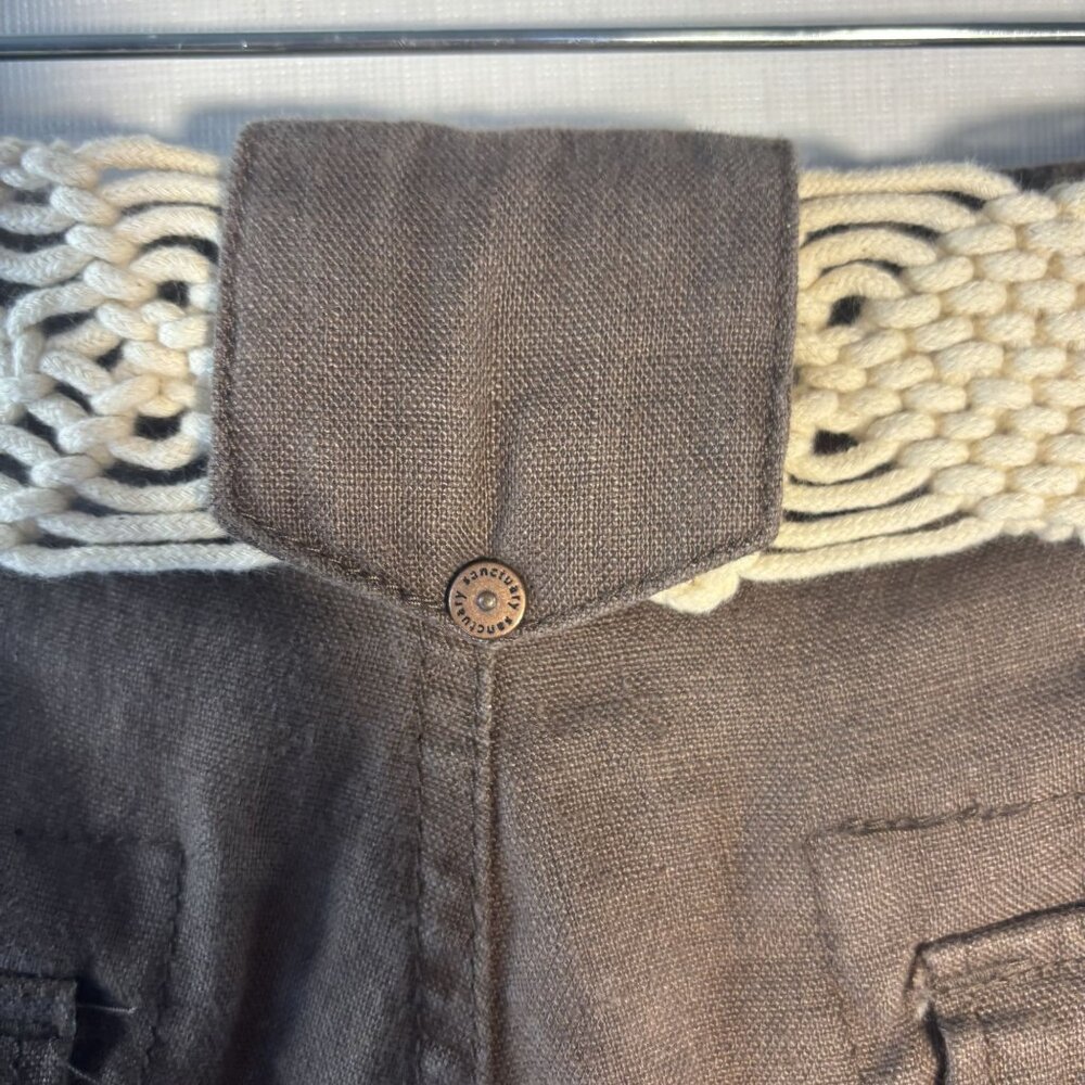 Brown Linen Blend Shorts With Crochet Belt & Drawstring Accents Size 12 - Picture 5 of 10